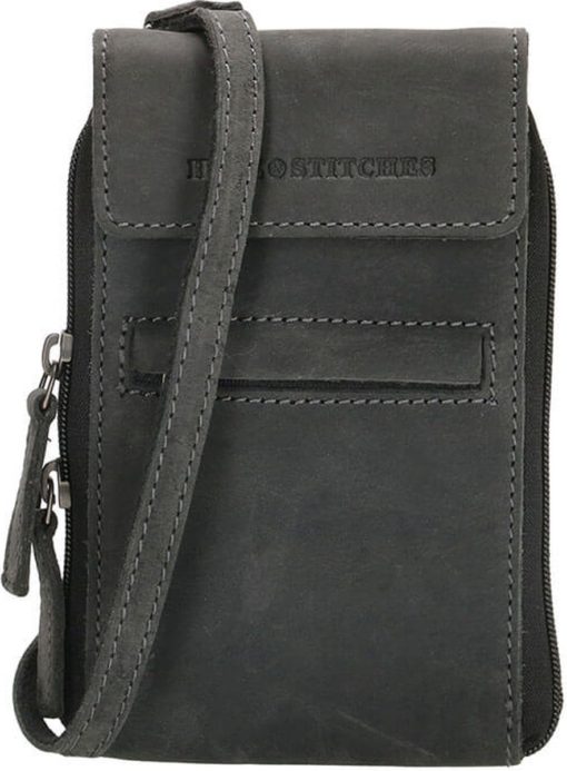 Hide & Stitches Idaho Leren Telefoontasje / Crossbodytas / Heuptas - Zwart